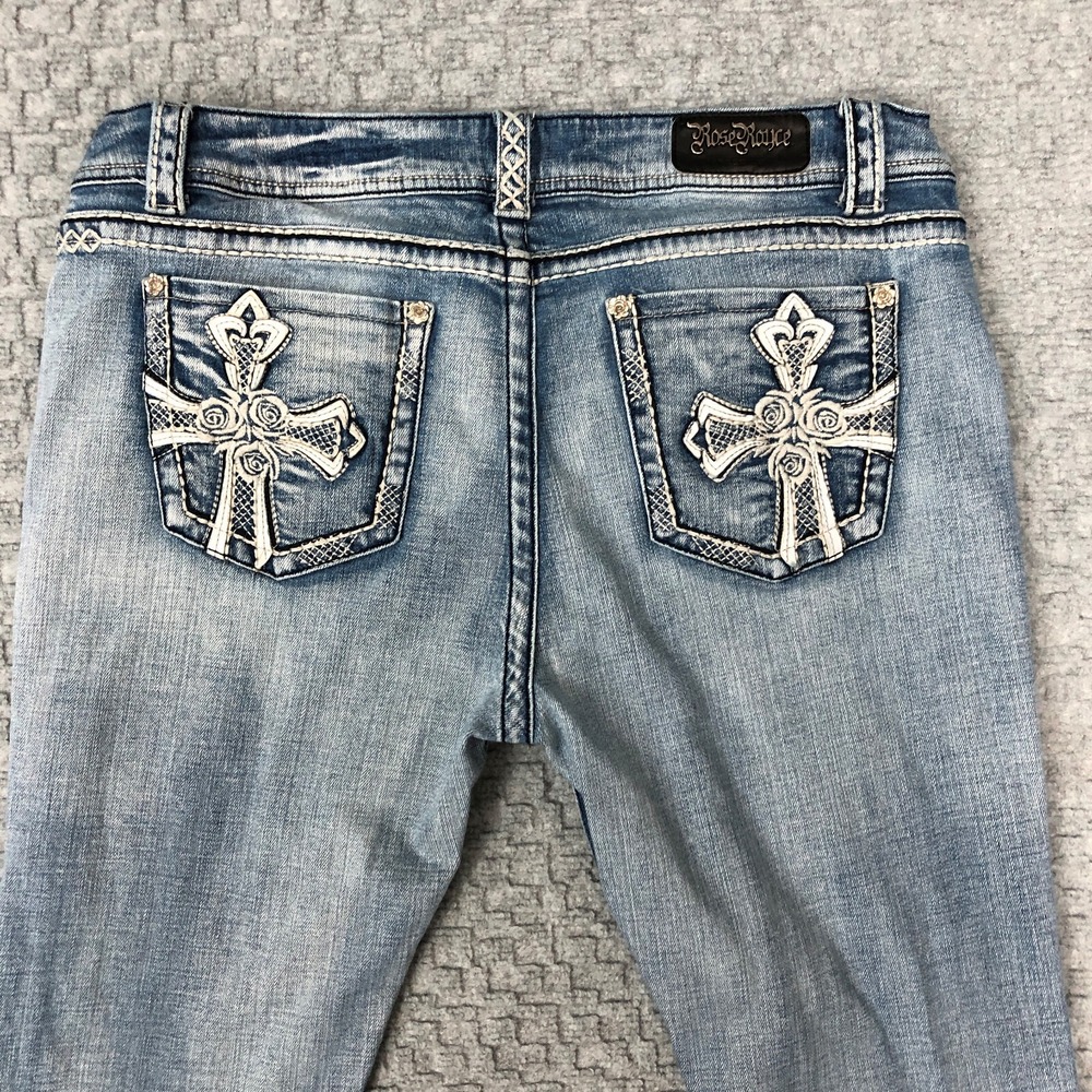 Rose Royce Jeans Womens 32 Blue Bootcut Mid Rise Medium Wash Denim Cross Casual